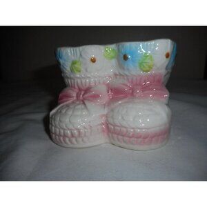 Vintage Nancy Pew Pink Baby Bootie Shoes Ceramic Planter Japan Nursery Decor #2